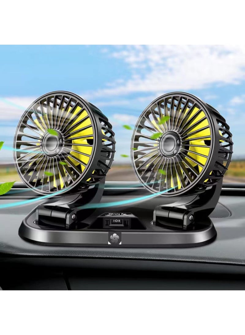 Genaric مروحة سيارة ١٢ فولت، مروحة تبريد محمولة للسيارة، رأس مزدوج، دوران ٣٦٠ درجة، مروحة كهربائية محمولة، سرعتان قابلتان للتعديل، مروحة تبريد للسيارة، مخرج يو اس بي ، مراوح قوية وهادئة للشاحنات وسيارات الدفع الرباعي والمركبات الترفيهية - Image 1