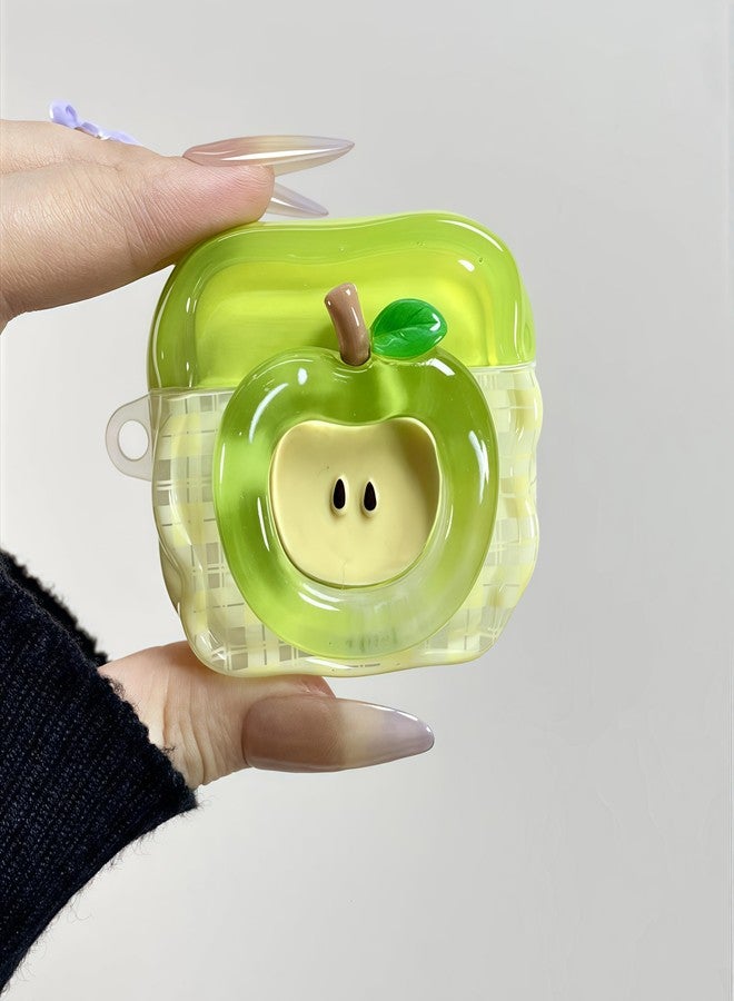 SGVAHY Airpods 4 Case with Keychain, Cute 3D Green Apple Green Pattern Soft Silicone Case for Women Girls Anti-Drop Shockproof Protective Case for Airpods 4a - Image 3