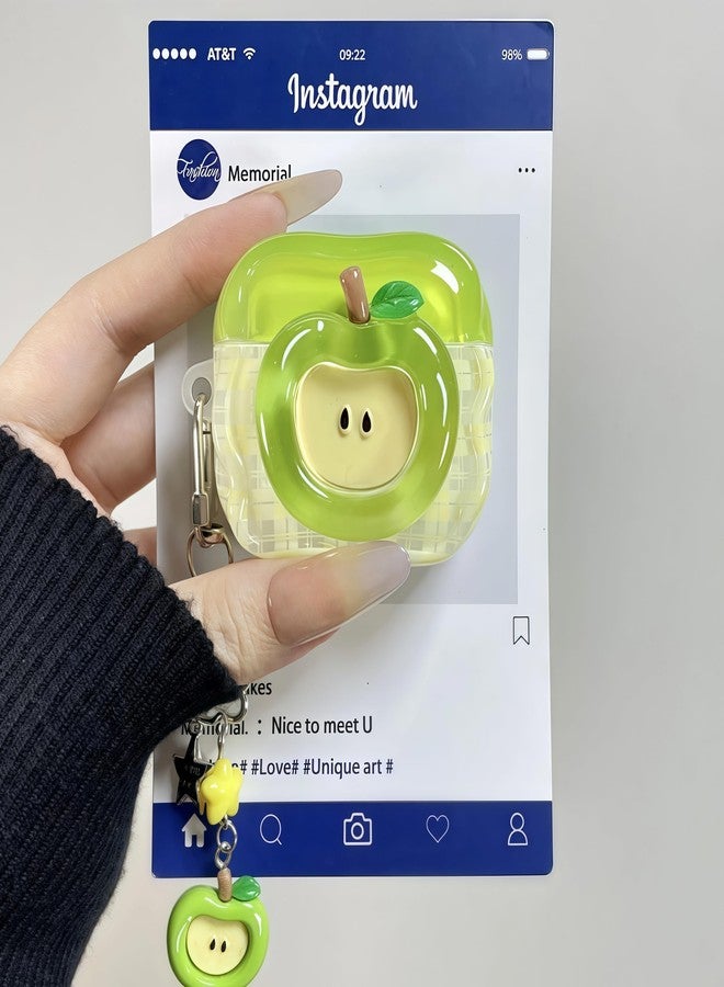 SGVAHY Airpods 4 Case with Keychain, Cute 3D Green Apple Green Pattern Soft Silicone Case for Women Girls Anti-Drop Shockproof Protective Case for Airpods 4a - Image 2