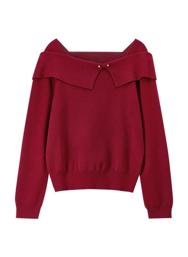 Sentubila Shangdu Bila New Year Red Off-shoulder Collar Wool Blend Stretch Knit Sweater Women Spring Gentle Design Long Sleeve Top - Image 4