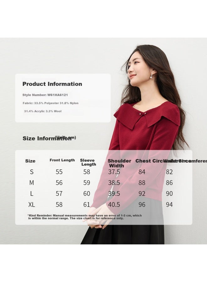 Sentubila Shangdu Bila New Year Red Off-shoulder Collar Wool Blend Stretch Knit Sweater Women Spring Gentle Design Long Sleeve Top - Image 3
