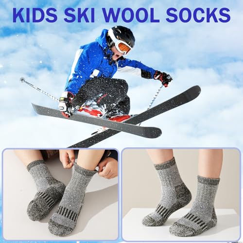 Hakugoo Kids Merino Wool Socks - Winter Warm for Boys Girls Toddler Hiking, Thick Thermal Snow Ski Crew Boot Socks (4-7 Years, Brown, 3 Pairs, S) - Image 3
