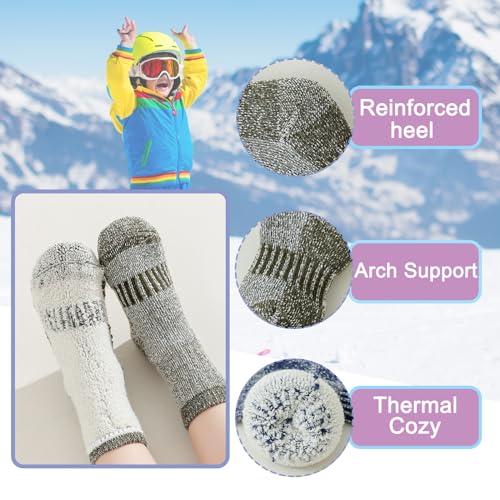 Hakugoo Kids Merino Wool Socks - Winter Warm for Boys Girls Toddler Hiking, Thick Thermal Snow Ski Crew Boot Socks (4-7 Years, Brown, 3 Pairs, S) - Image 2