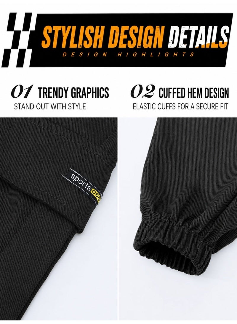 Boys Kids Casual Cargo Pants Hiking Pants Solid Color Cotton Slim Fit Sweatpants Trousers for Sports Dancewear, Perfect for Outdoor - Image 3