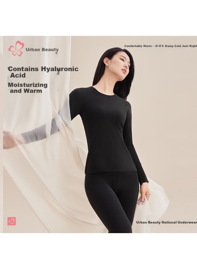 Urban Beauty Women's Warm Underwear Hyaluronic Acid Close-fitting High Elastic Double-sided Brushed Round Neck Couple Thermal Underwear Set 2wt1a6