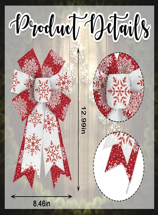 Hying 2 Pieces Christmas Bows for Wreath, Christmas Wreath Bow Glitter Red White Burlap Bows Xmas Snowflake Craft Bows Ornaments for Front Door New Year Christmas Party Decoration Supplies - Image 2