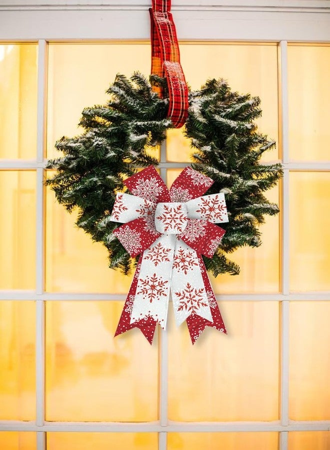 Hying 2 Pieces Christmas Bows for Wreath, Christmas Wreath Bow Glitter Red White Burlap Bows Xmas Snowflake Craft Bows Ornaments for Front Door New Year Christmas Party Decoration Supplies - Image 3