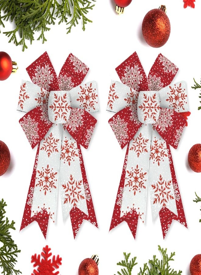 Hying 2 Pieces Christmas Bows for Wreath, Christmas Wreath Bow Glitter Red White Burlap Bows Xmas Snowflake Craft Bows Ornaments for Front Door New Year Christmas Party Decoration Supplies - Image 1