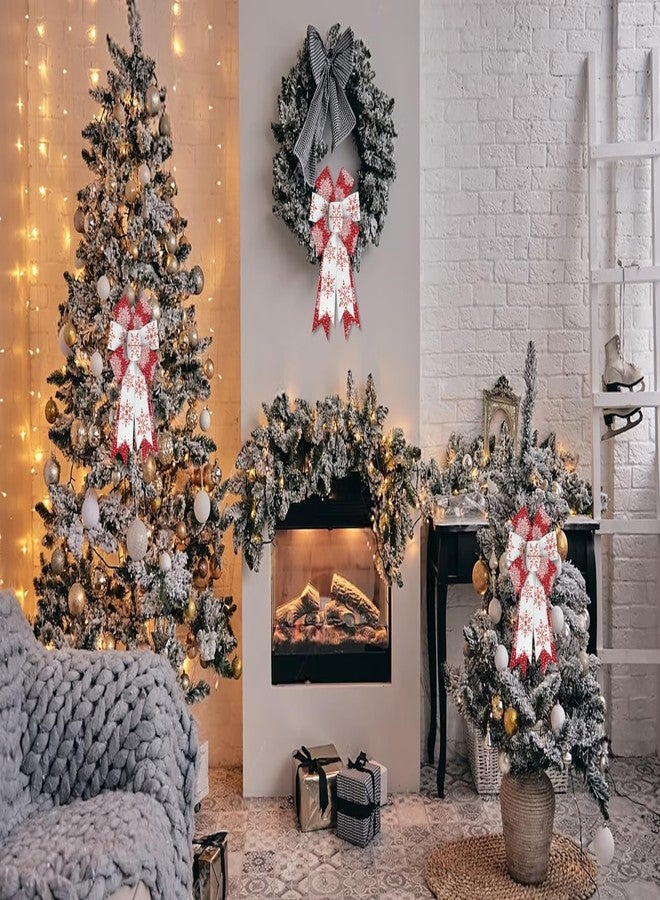 Hying 2 Pieces Christmas Bows for Wreath, Christmas Wreath Bow Glitter Red White Burlap Bows Xmas Snowflake Craft Bows Ornaments for Front Door New Year Christmas Party Decoration Supplies - Image 4