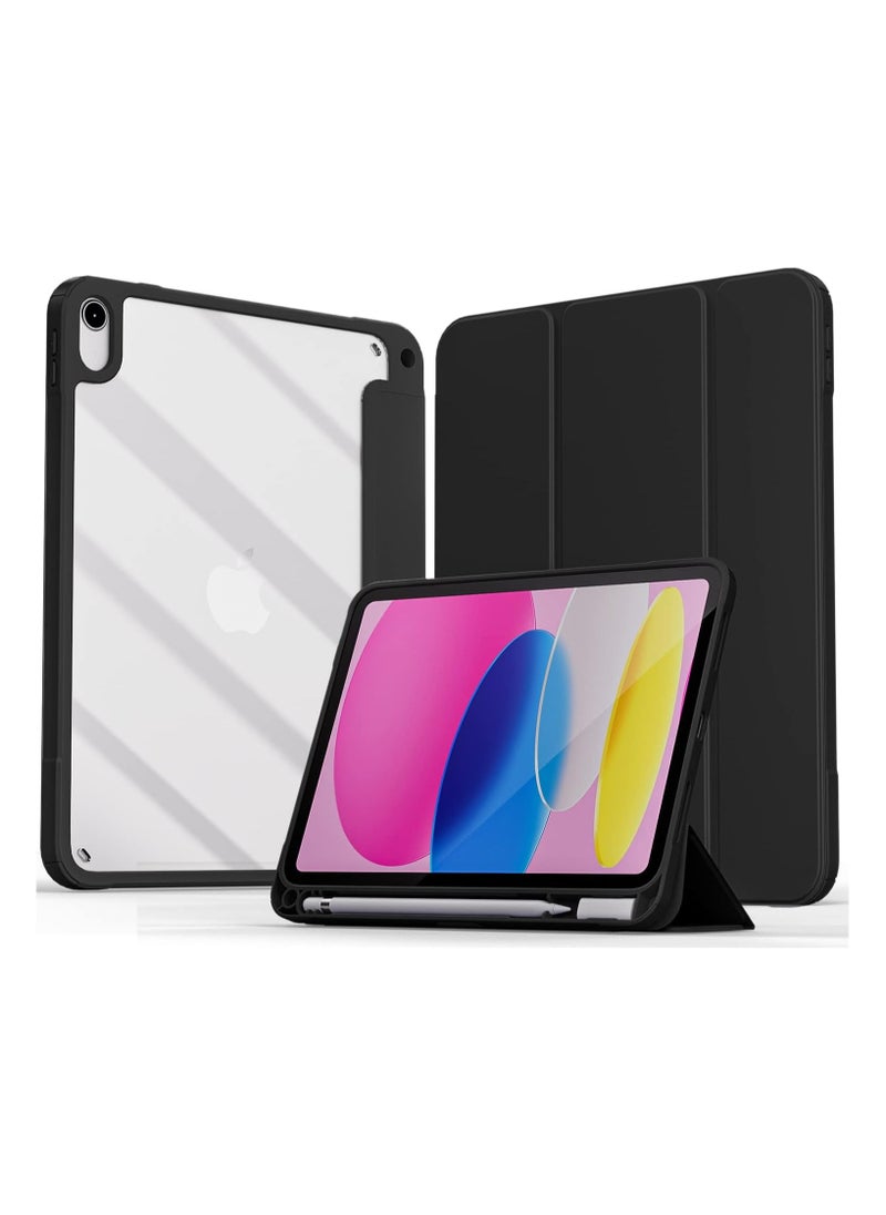 EVO iPad 10th Generation Case 2022, iPad 10.9 Inch Case with Clear Transparent Back and TPU Shockproof Frame Cover [Built-in Pencil Holder,Auto Sleep/Wake] (ipad 10th Gen 10.9 2022, Black)  - Image 1