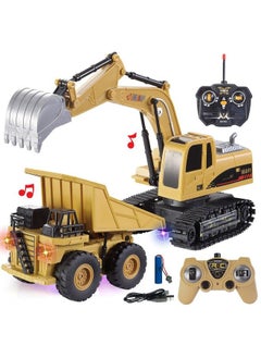 JOYIN 2 Pcs Remote Control Construction Vehicle Toy Set Frictionpowered Rc Excavator & Rc Dump Truck With Lights And Sounds For Imaginative Play Birthday Gifts For Toddlers Boys Girls  - Image 1