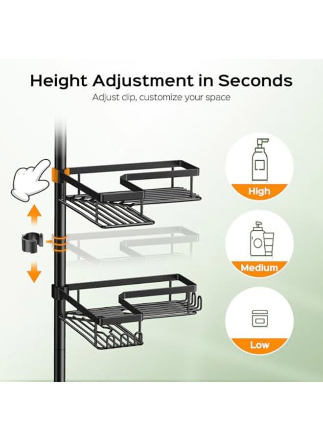 HAMITOR Shower Caddy Tension Pole: 4-Tier Corner Rustproof Bathroom Organizer with Soap Holder & Hooks - No-Drill Adjustable Shower Shelf for Renters - Family Stand Storage Rack - 47-123 Inch Black - Image 4