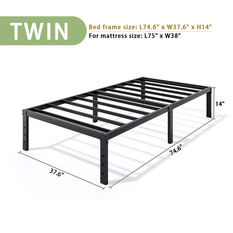 LUMUNANCE Metal Bed Frame Twin Size - 14 Inch Heavy-Duty Twin Platform Bed Frame No Box Spring Needed, Easy Assembly, Noise-Free, Sturdy Mattress Foundation, Underbed Storage Space - Image 3