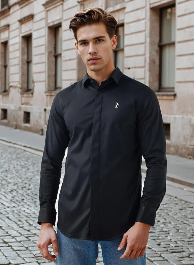 Emperor Regular Fit Logo Detail Shirt with Long Sleeves