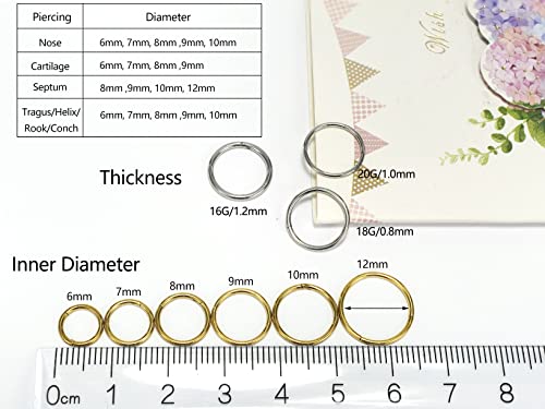 HQLA 16G 18G 20G Stainless Steel Hinged Clicker Segment Septum Nose Lip Ring Hoop Cartilage Tragus Sleeper Earrings Body Piercing Jewelry for Women Men 6mm 8mm 10mm Mix Colors A Set (18G - 7mm - 4Pcs) - Image 4