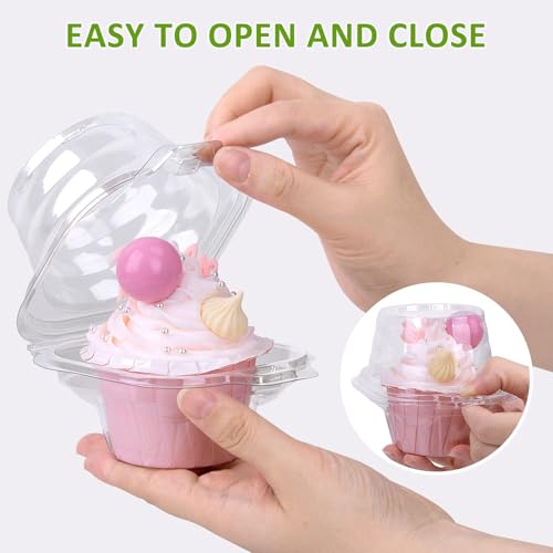 HIMETSUYA Cupcake Boxes Individual Cupcake Containers, 50 Packs Regular Single Cupcake Holder High Topping for Muffins, Thicker Stackable Plastic Cupcake Carrier for Party (50 pack) - Image 5