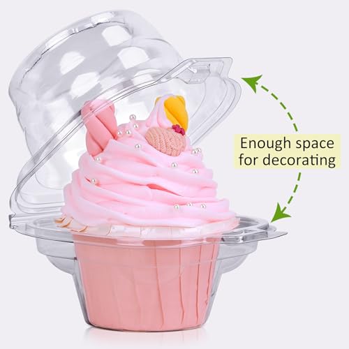 HIMETSUYA Cupcake Boxes Individual Cupcake Containers, 50 Packs Regular Single Cupcake Holder High Topping for Muffins, Thicker Stackable Plastic Cupcake Carrier for Party (50 pack) - Image 4