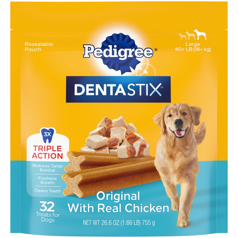 Pedigree Dentastix Large Breed Dog Treats, Original Flavor, 1.66 lb. Bag (32 Treats) - Image 1