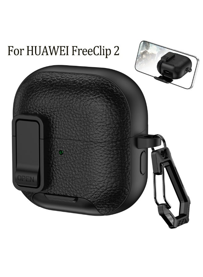 HaDoii Stand Case Compatible with Huawei FreeClip 2 with Safety Lock, Keychain, Soft TPU and Hard PC, Military Grade Drop Shockproof Full Protection Cover for Women Men - Image 1