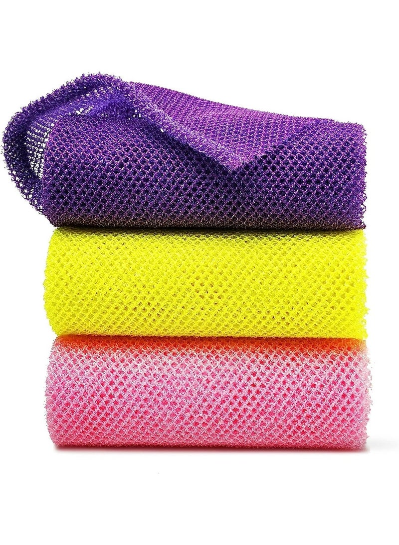 Net Sponge Exfoliating Washcloth - Net Bath Sponge Wash Cloth Exfoliating Loofah Towel Body Scrubber Back Scrubber for Shower Skin Smoother 3 Pieces (Pink Yellow Purple) - Image 1