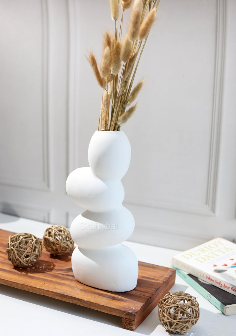 Craftribal's Pebble Vase|Ceramic Flower Vase|10 Inches|Stone Vase|Color (White) Pebble vase for Flowers Pampass Grass Home Decor Living Room Bedroom Office Center Table - Image 1