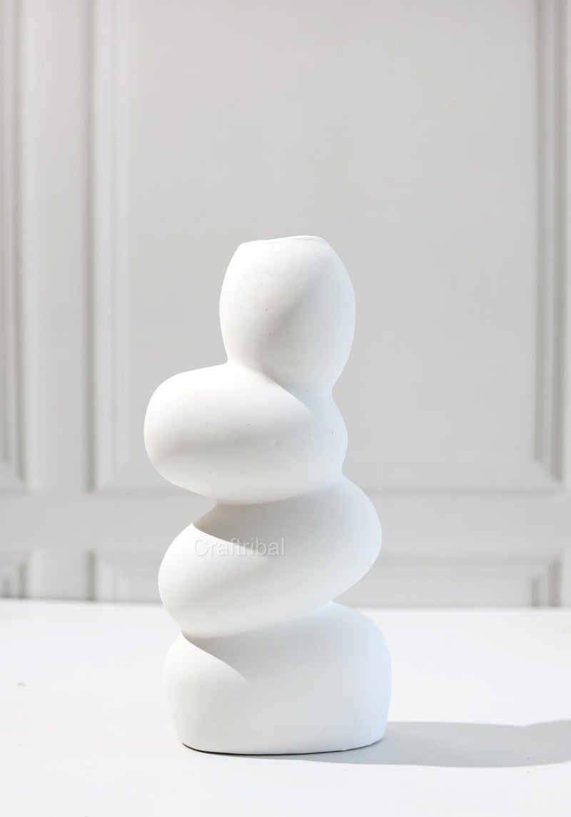 Craftribal's Pebble Vase|Ceramic Flower Vase|10 Inches|Stone Vase|Color (White) Pebble vase for Flowers Pampass Grass Home Decor Living Room Bedroom Office Center Table - Image 2