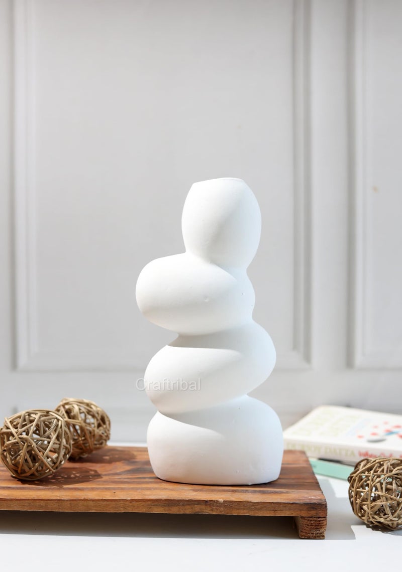 Craftribal's Pebble Vase|Ceramic Flower Vase|10 Inches|Stone Vase|Color (White) Pebble vase for Flowers Pampass Grass Home Decor Living Room Bedroom Office Center Table - Image 3