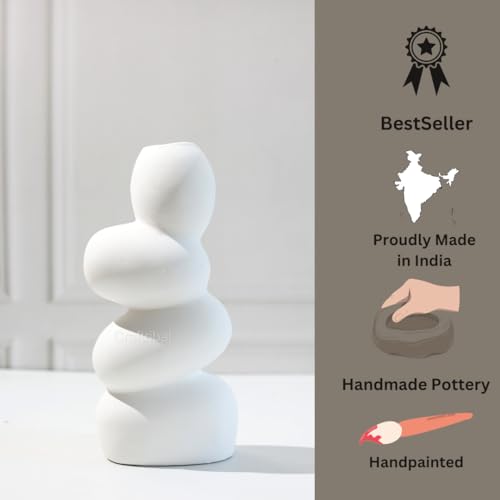 Craftribal's Pebble Vase|Ceramic Flower Vase|10 Inches|Stone Vase|Color (White) Pebble vase for Flowers Pampass Grass Home Decor Living Room Bedroom Office Center Table - Image 4