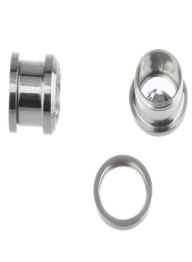 IPINK Punk Pair 8g- 1/2 Inch Stainless Steel Cubic Zirconia Screw Tunnels Ear Stretcher Plugs Piercing Gauge - Image 3