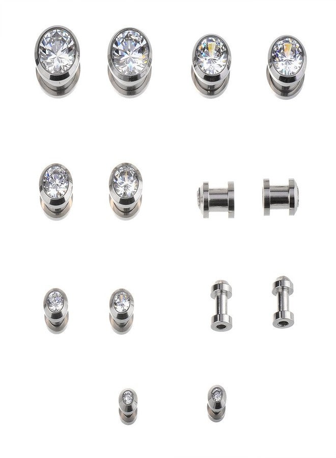 IPINK Punk Pair 8g- 1/2 Inch Stainless Steel Cubic Zirconia Screw Tunnels Ear Stretcher Plugs Piercing Gauge - Image 4
