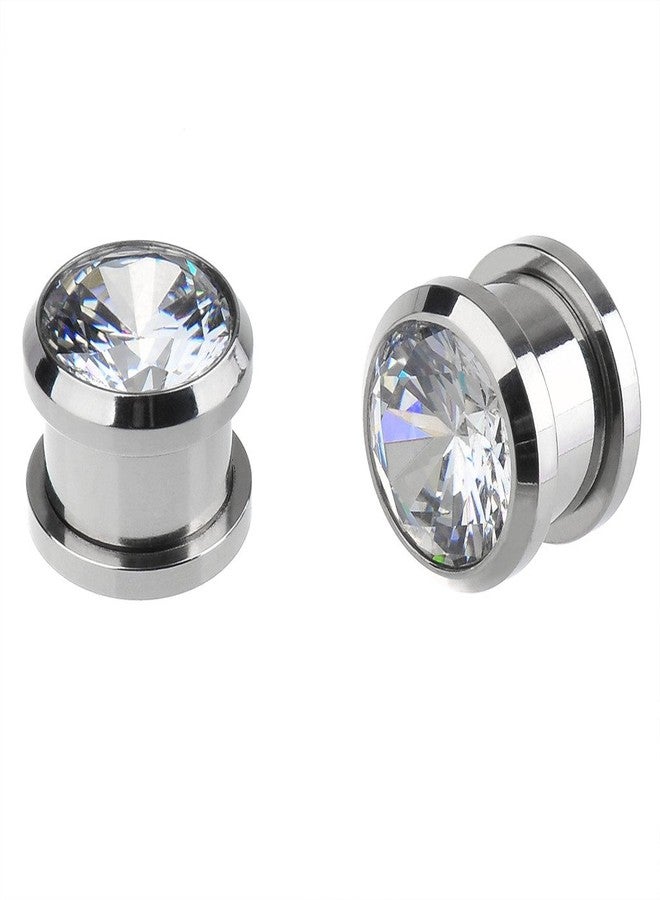 IPINK Punk Pair 8g- 1/2 Inch Stainless Steel Cubic Zirconia Screw Tunnels Ear Stretcher Plugs Piercing Gauge - Image 1