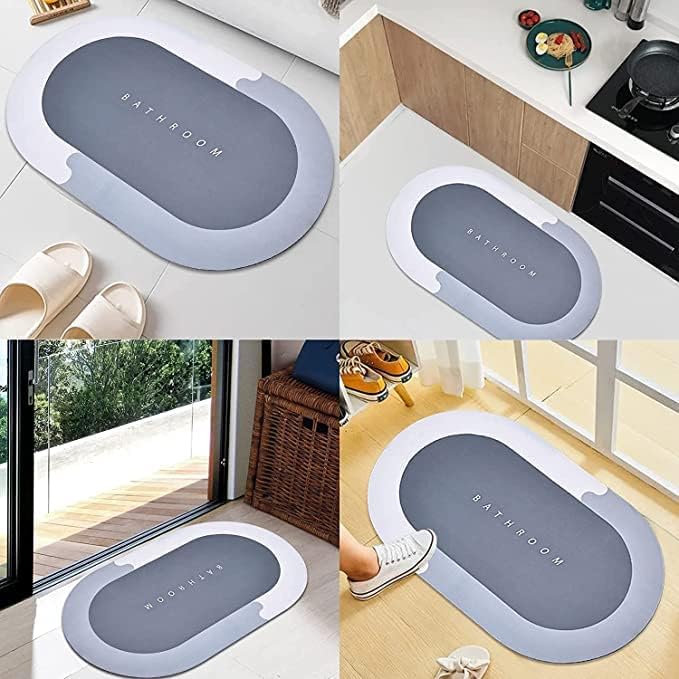 Status Contract Ultra-Absorbent Bathroom Mat: Non-Slip, Quick-Dry Floor Mat for Home and Office Use - Soft Cushioned Carpet, Dirt Barrier (38x 58cms), Silicon, Blue, Rectangular - Image 2