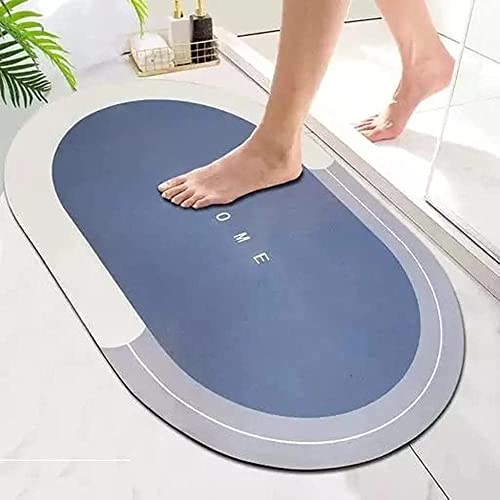 Status Contract Ultra-Absorbent Bathroom Mat: Non-Slip, Quick-Dry Floor Mat for Home and Office Use - Soft Cushioned Carpet, Dirt Barrier (38x 58cms), Silicon, Blue, Rectangular - Image 1