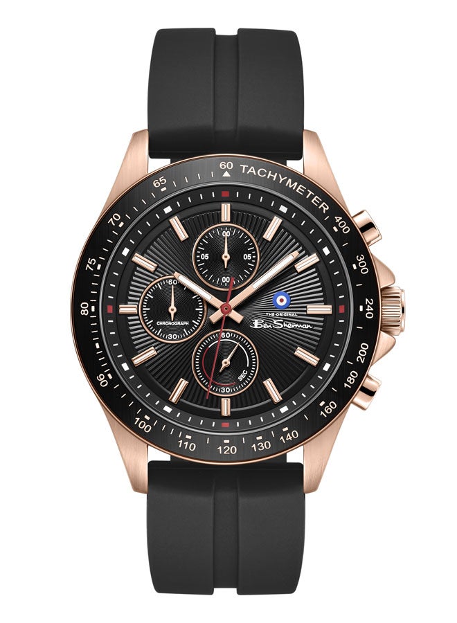 Ben Sherman Winchester Black Dial Black Silicone Strap Chronograph Watch for Men, 43.2mm - Image 1