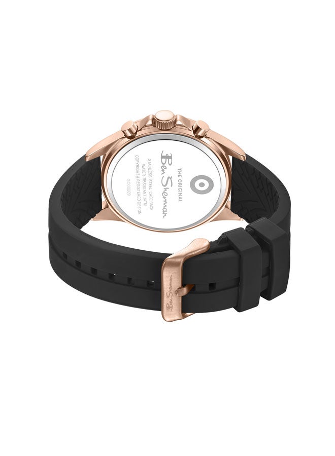 Ben Sherman Winchester Black Dial Black Silicone Strap Chronograph Watch for Men, 43.2mm - Image 3