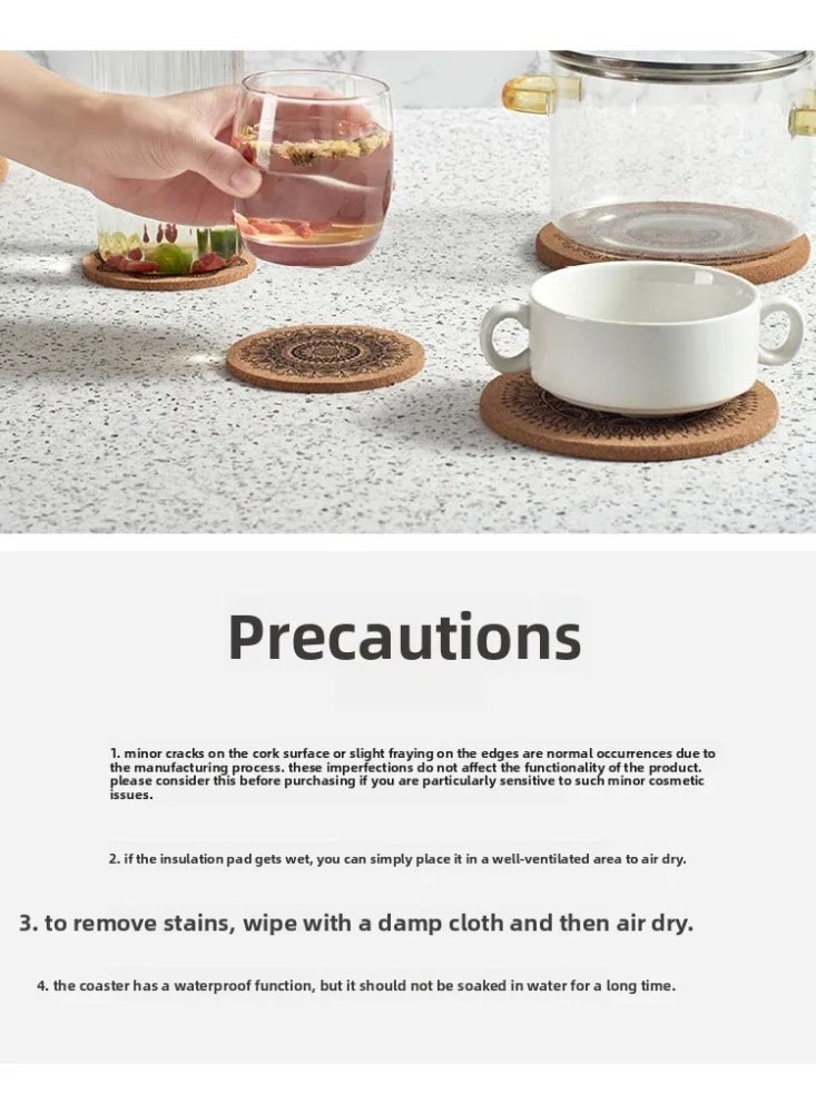 6-Piece Heat Resistant Set: Coasters & Pot Mats with Cork Base + Metal Holder | Wooden Insulation Mat for Table, Coffee, Tea - Image 2