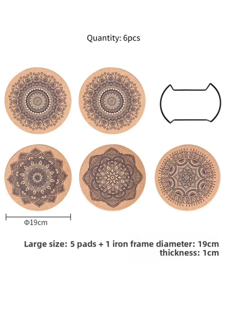 6-Piece Heat Resistant Set: Coasters & Pot Mats with Cork Base + Metal Holder | Wooden Insulation Mat for Table, Coffee, Tea - Image 1