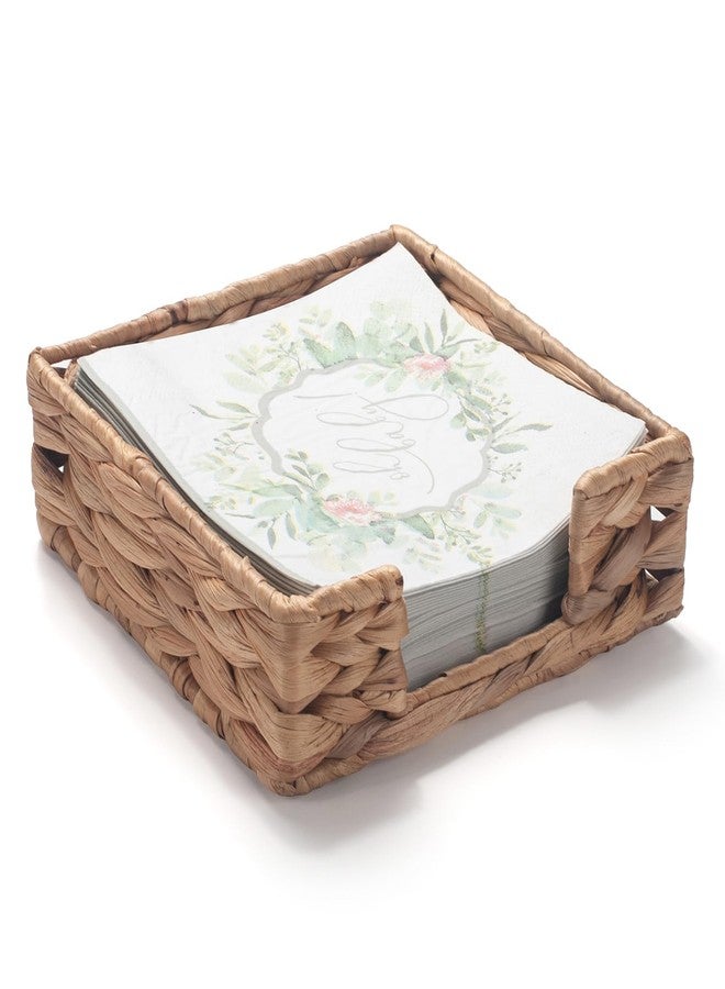IVAILEX Water Hyacinth Bathroom Napkin Holder Tray Flat Napkin Basket for Table Wicker Guest Towel Holder Square 7.5" x 7.5" x 2.4" - Image 1
