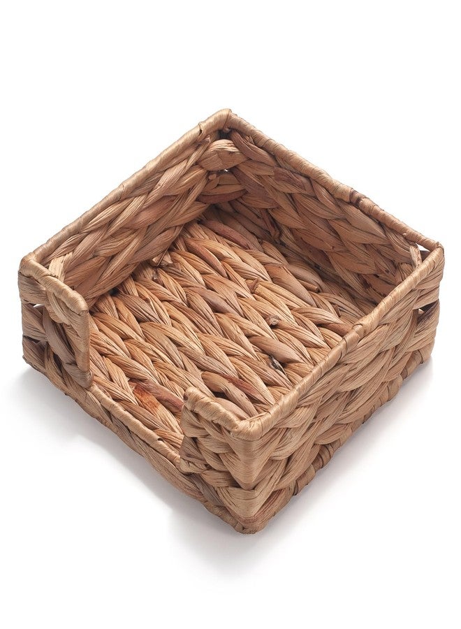 IVAILEX Water Hyacinth Bathroom Napkin Holder Tray Flat Napkin Basket for Table Wicker Guest Towel Holder Square 7.5" x 7.5" x 2.4" - Image 2