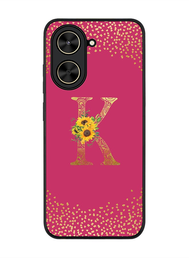 Stylizedd For Xiaomi Poco C71 / Redmi A5 4G Case,Slim fit Camera Protection, Shockproof Thin Phone cover  - Custom Floral Monogram - K ( Deep Pink )