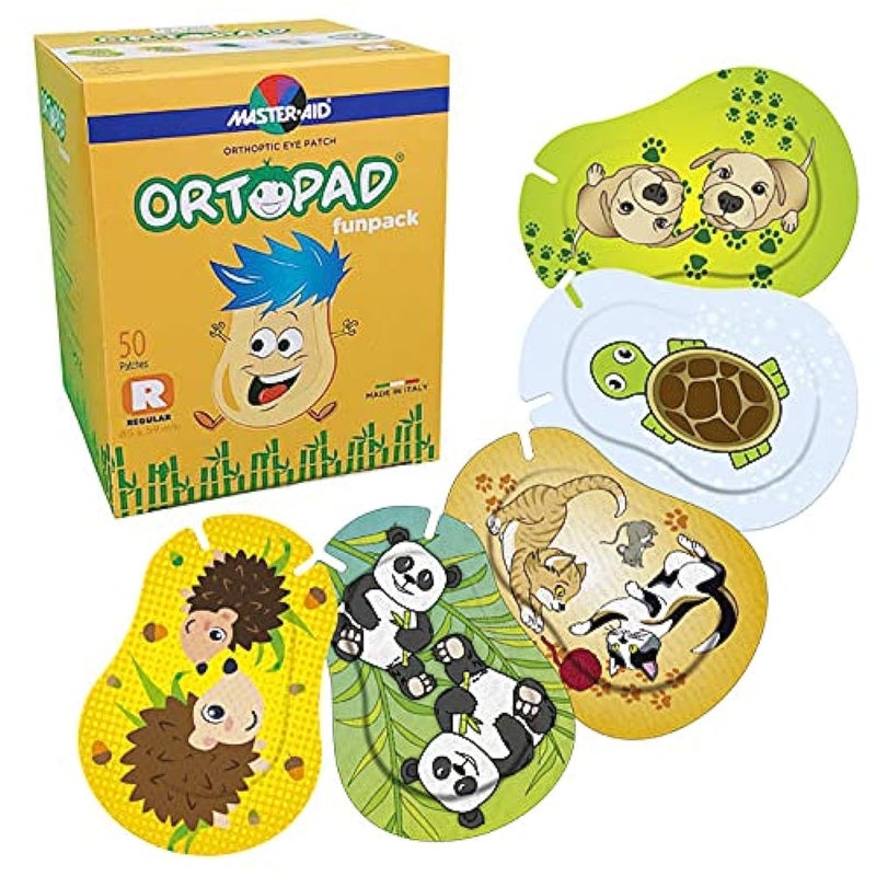 OrtopadÂ® Bamboo Fun Pack Eye Patches, 50/Box (Regular Size, 4+ yrs) Hedgehog Pack