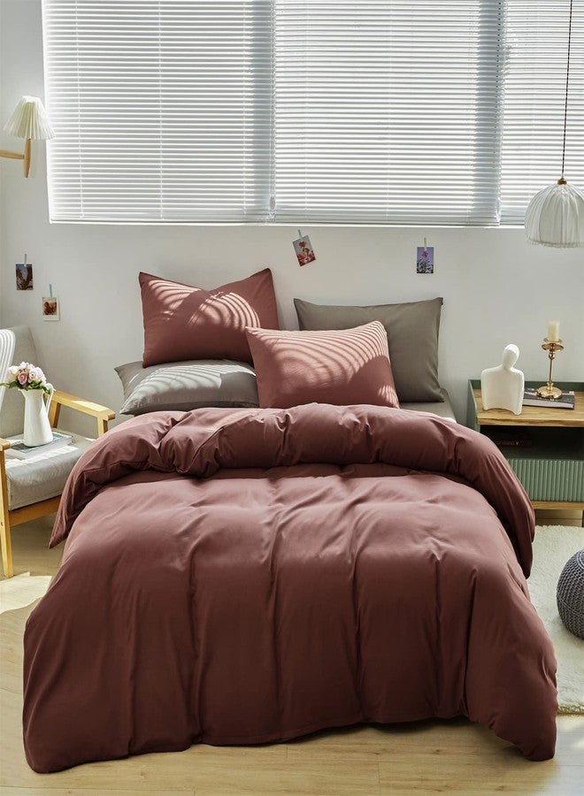 Wellboo Brick Red Comforters Full Solid Color Bedding Sets for Women Men Teens Soft Cotton Modern Pure Dark Color Quilts Kids Girls Dorm Bed Durable Luxury Solid Brick Red Comforter Health 3 PCS Full - Image 2