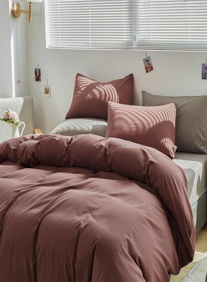 Wellboo Brick Red Comforters Full Solid Color Bedding Sets for Women Men Teens Soft Cotton Modern Pure Dark Color Quilts Kids Girls Dorm Bed Durable Luxury Solid Brick Red Comforter Health 3 PCS Full - Image 4