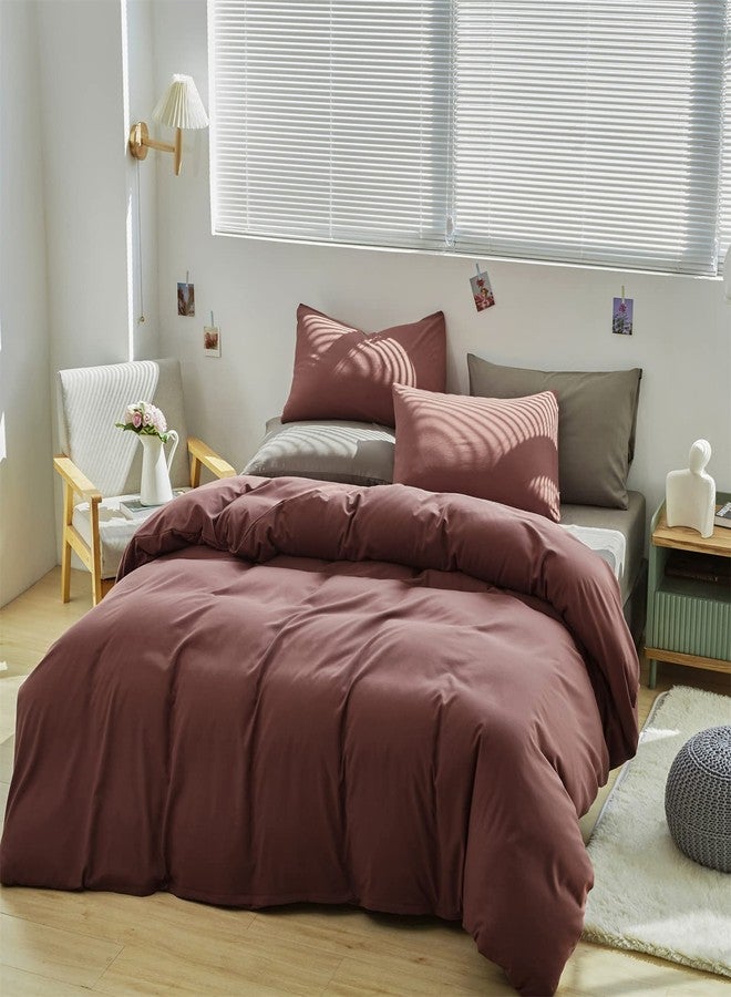 Wellboo Brick Red Comforters Full Solid Color Bedding Sets for Women Men Teens Soft Cotton Modern Pure Dark Color Quilts Kids Girls Dorm Bed Durable Luxury Solid Brick Red Comforter Health 3 PCS Full - Image 3