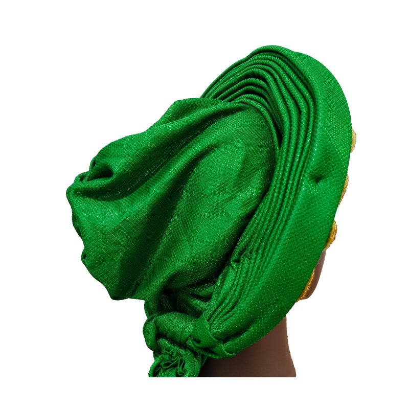 JRZXTWL African Women's Turban Hat Stylish Gele Gemstone Headpiece, perfect for wedding parties. Auto Gele HeadtiesNigerian toe cap (Polyester, green) - Image 3