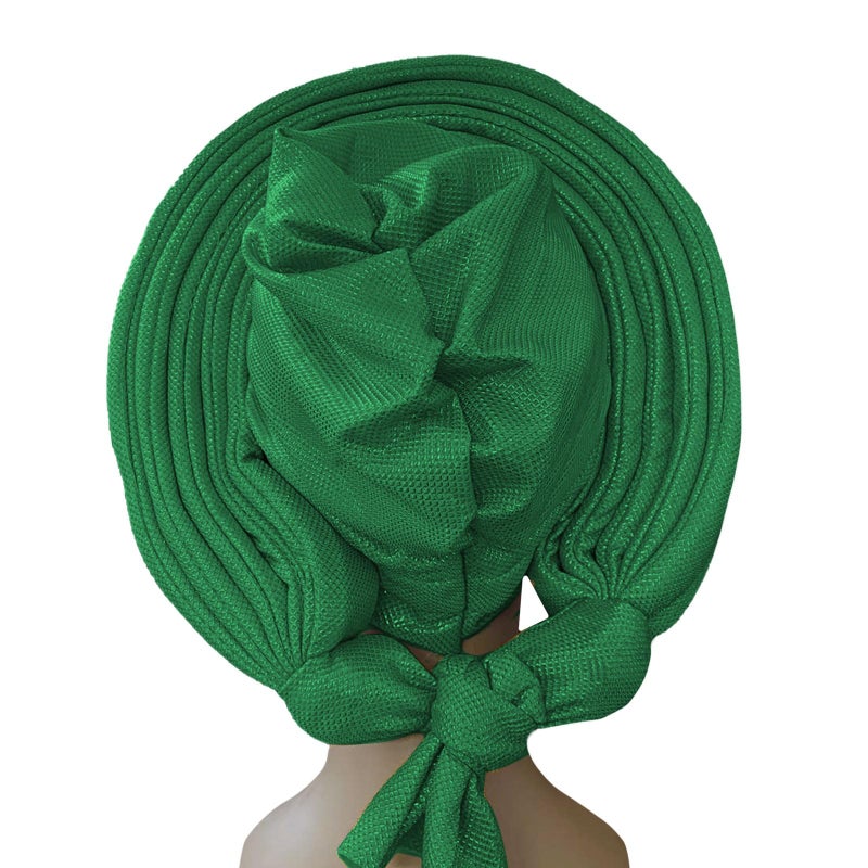 JRZXTWL African Women's Turban Hat Stylish Gele Gemstone Headpiece, perfect for wedding parties. Auto Gele HeadtiesNigerian toe cap (Polyester, green) - Image 4