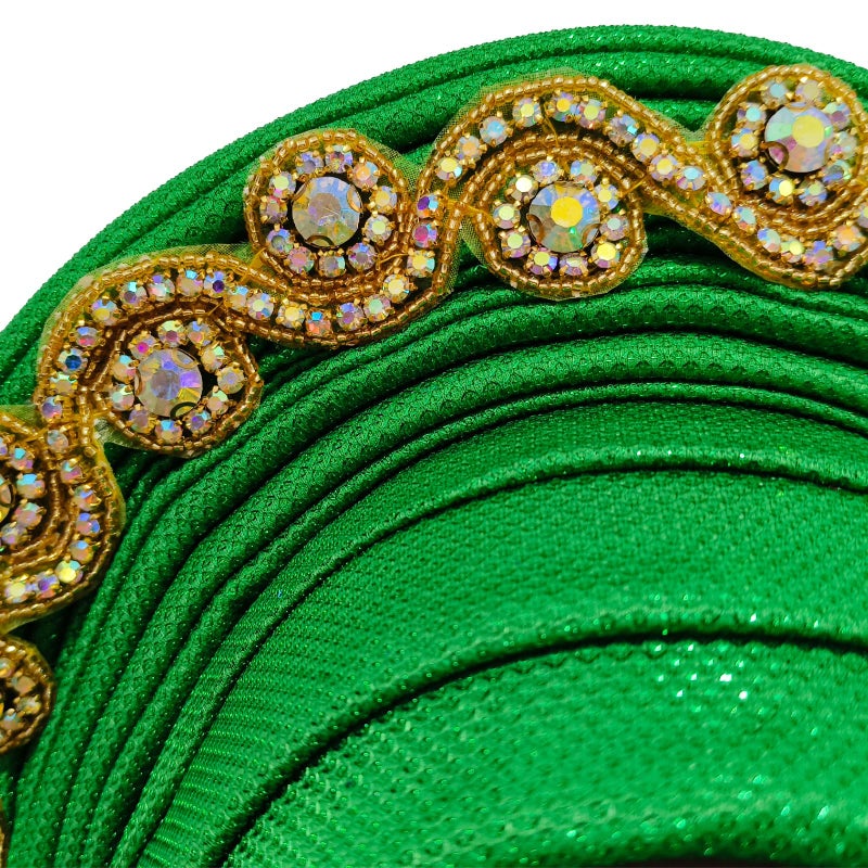 JRZXTWL African Women's Turban Hat Stylish Gele Gemstone Headpiece, perfect for wedding parties. Auto Gele HeadtiesNigerian toe cap (Polyester, green) - Image 5