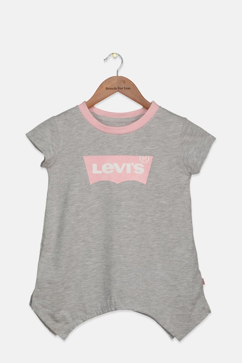 Levi's Toddlers Girl Crew Neck Short Sleeve Brand Logo Top, Grey - Image 1
