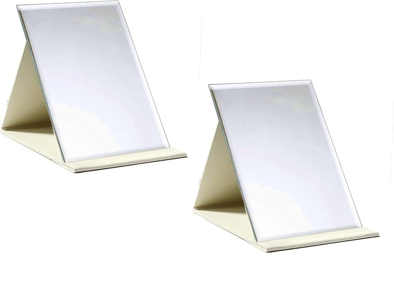 Eletree Portable Folding Makeup MirrorFrameless Pu Leather Vanity Mirror with StandTabletop Adjustable Creative Sturdy Fashion MirrorRectangle Cosmetic Makeup Mirror White 2 - Image 1