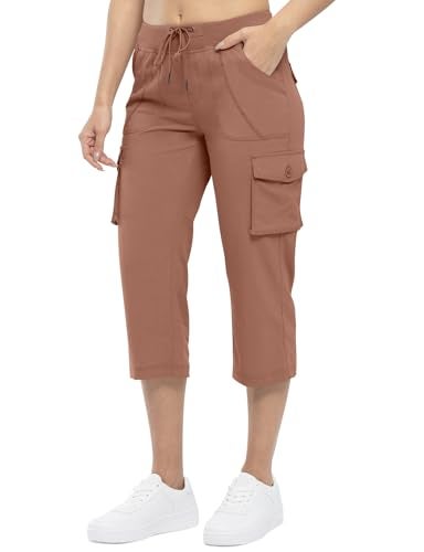 TBMPOY Womens Cargo Capris Hiking Lightweight Pants 6 Pockets Quick Dry Casual Outdoor Trip Loose Shorts Cropped Cotton Grayish PurpleRed L - Image 3